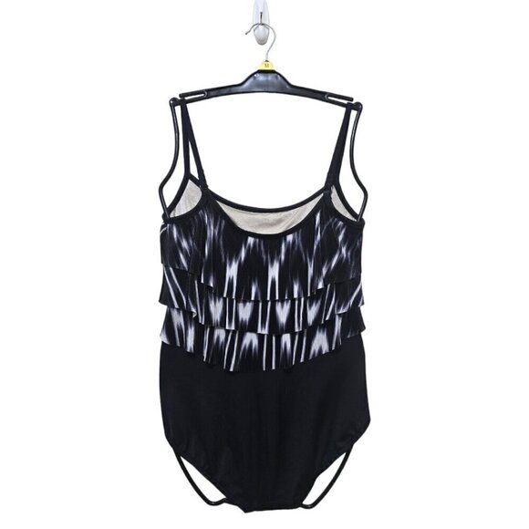 Le Cove Black Layered Ruffle One Piece Swimsuit Sz 12 - Picture 3 of 9